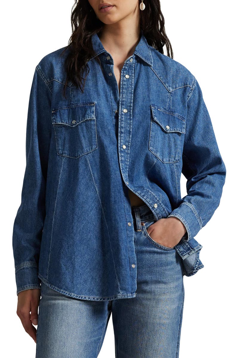 Polo Ralph Lauren Denim Trapeze Western Shirt, Main, color, Nisku Wash