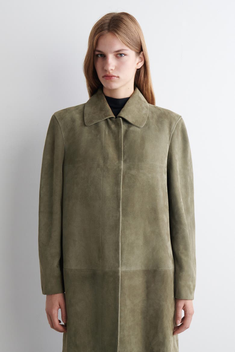 Collared Suede Long Coat, Alternate, color, KHAKI