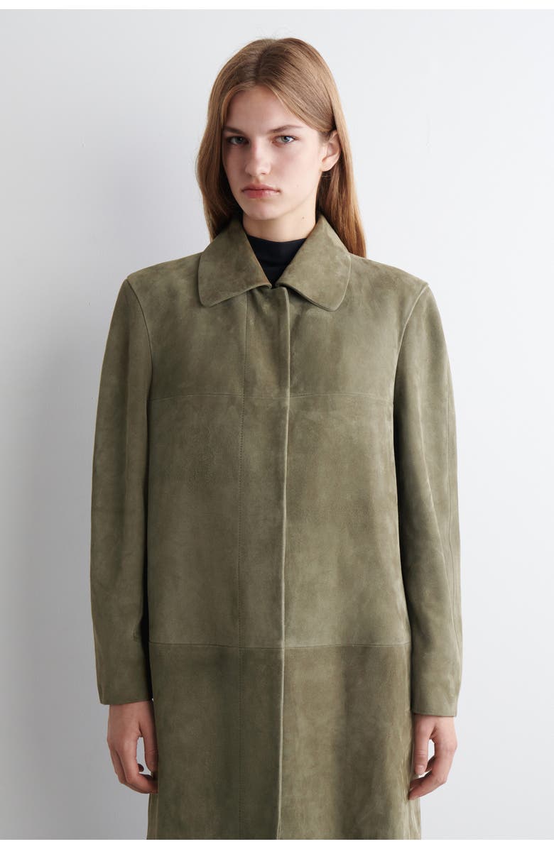 COS Collared Suede Long Coat, Alternate, color, Khaki