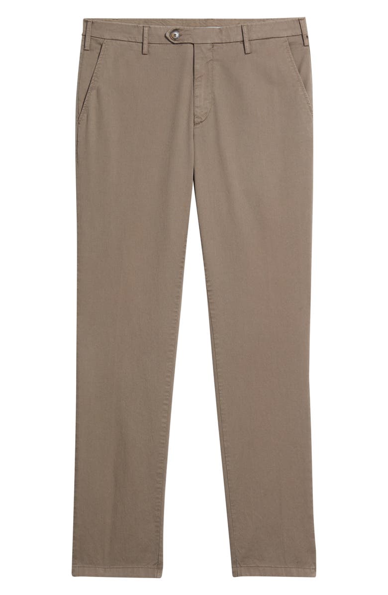 Canali Flat Front Stretch Cotton Blend Gabardine Chinos, Alternate, color, Brown