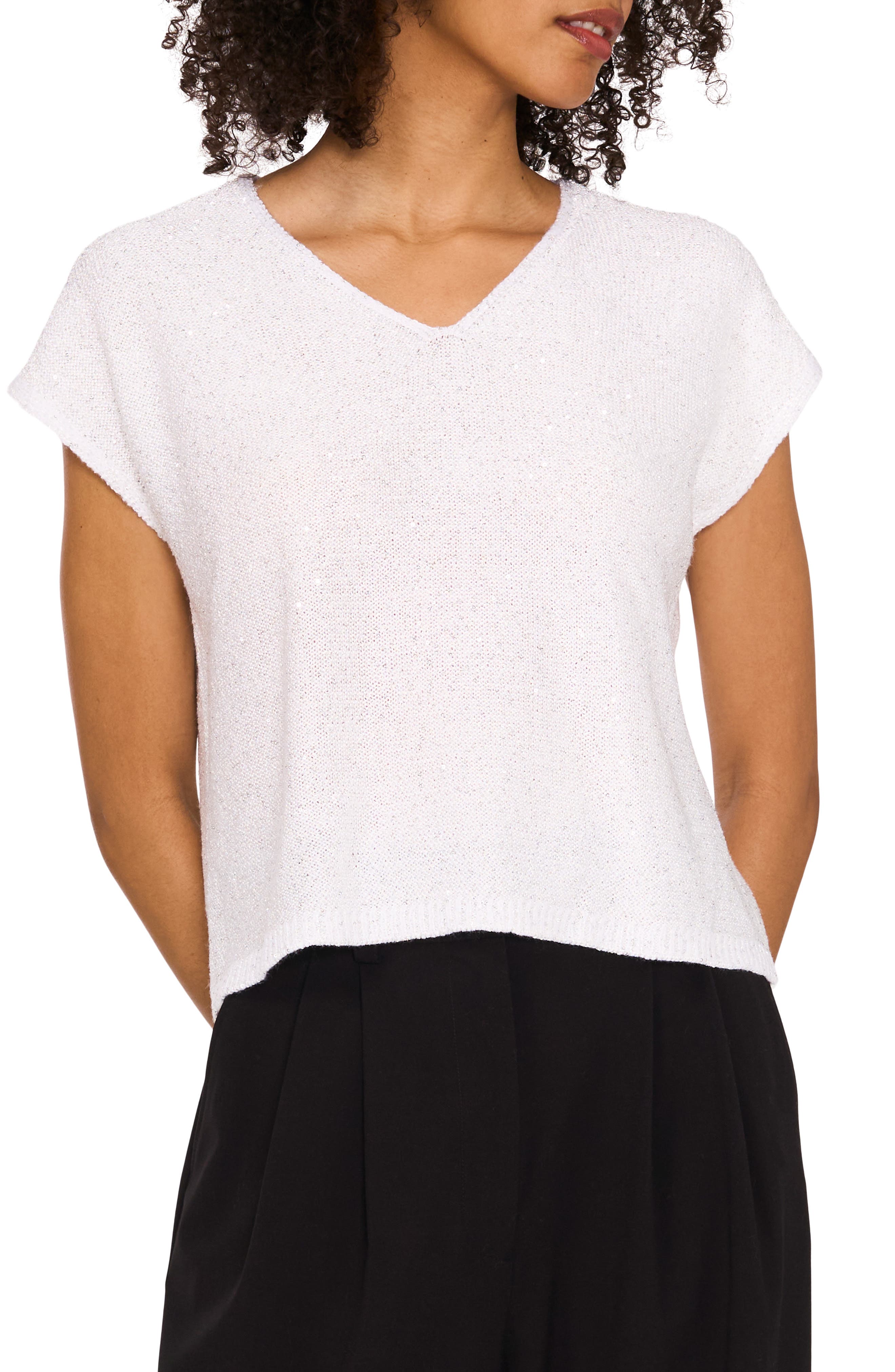 Sequin Accent Short Sleeve Sweater