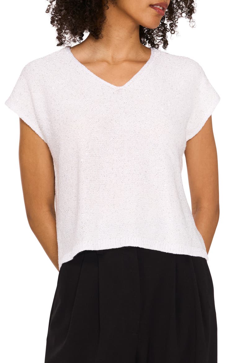 Sequin Accent Short Sleeve Sweater, Main, color, ANTIQUE WHITE SILVER