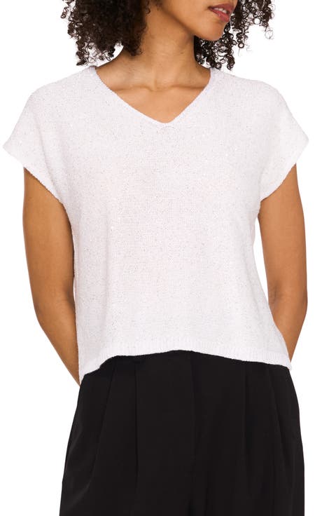 Sequin Accent Short Sleeve Sweater