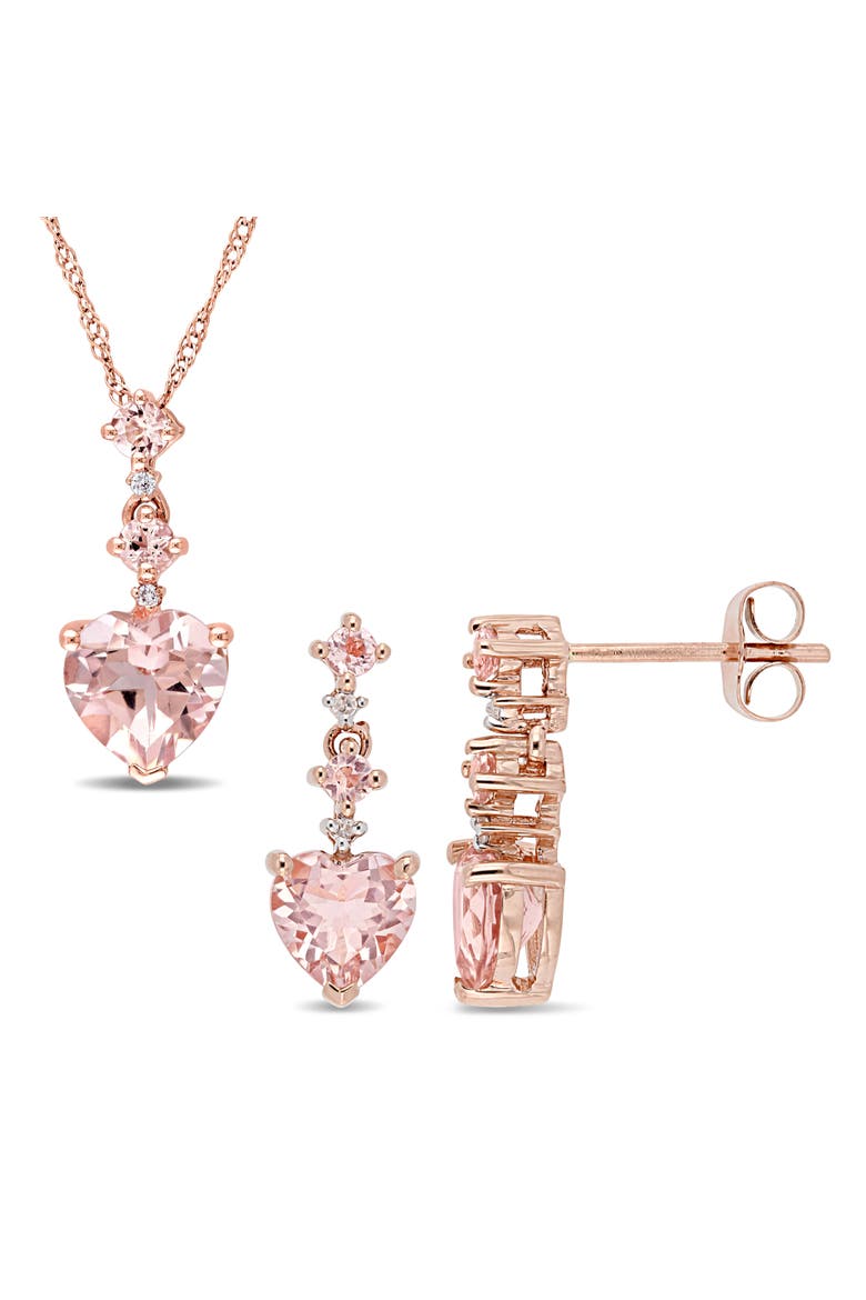 2-Piece Set Morganite Heart Earrings & Necklace, Main, color, Morganite
