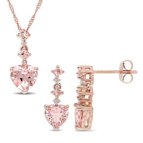 2-Piece Set Morganite Heart Earrings & Necklace