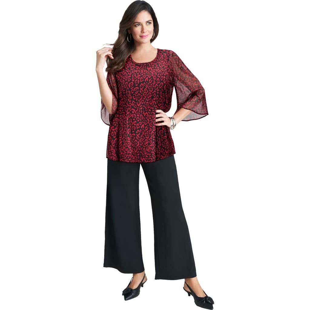 Jessica London Georgette Flutter Top In Multi
