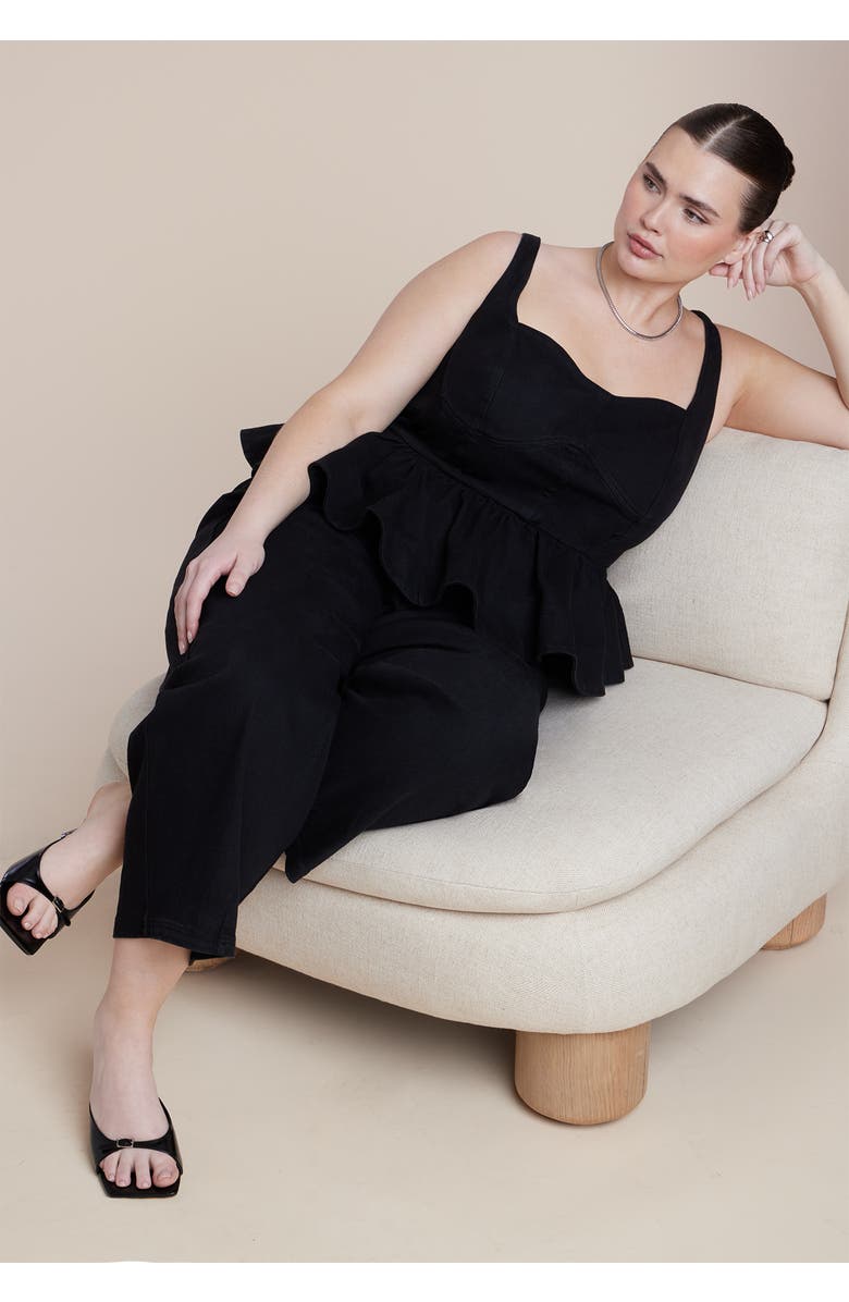 ELOQUII Peplum Barrel Leg Jumpsuit, Alternate, color, Black Wash