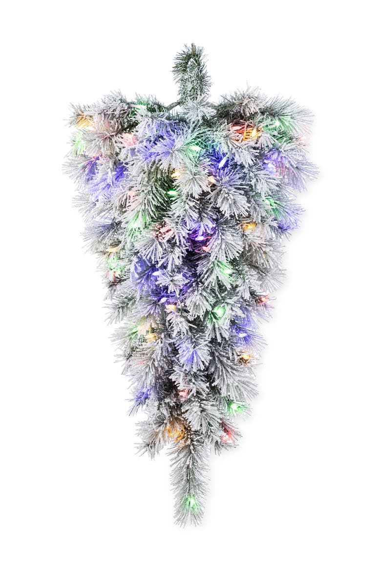 3ft Lighted Flocked Christmas Teardrop with Timer, Main, color, Green