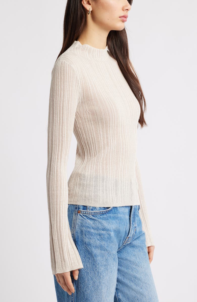 Open Edit Open Stitch Linen Blend Mock Neck Sweater, Alternate, color, Beige Pumice