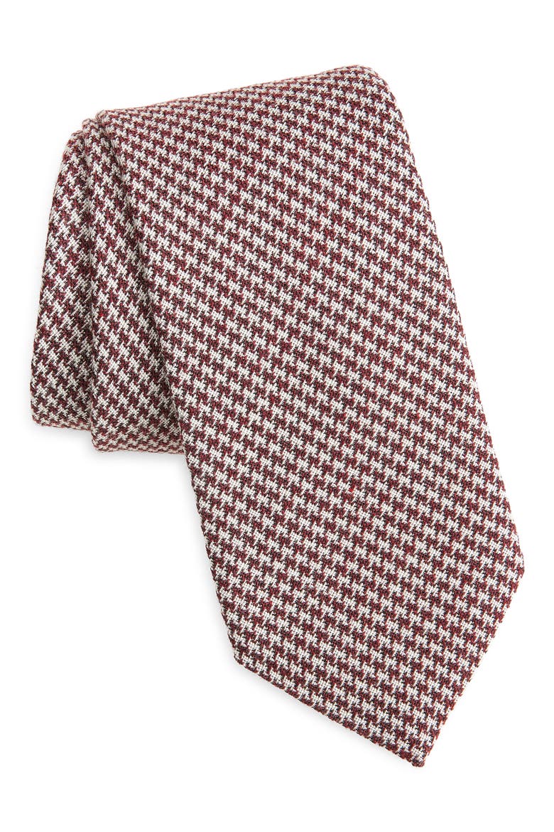 Houndstooth Wool Tie, Main, color, DARK RED