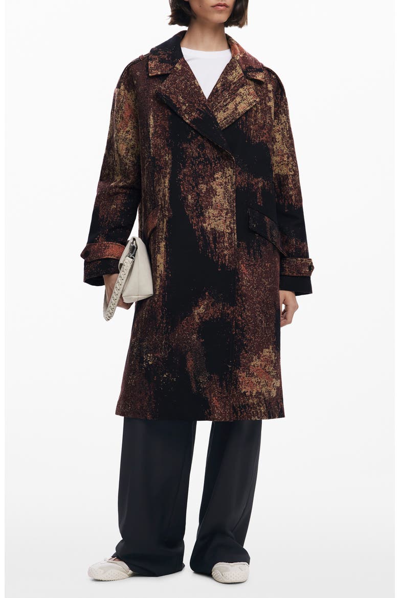 Marble Print Overcoat, Main, color, BROWN