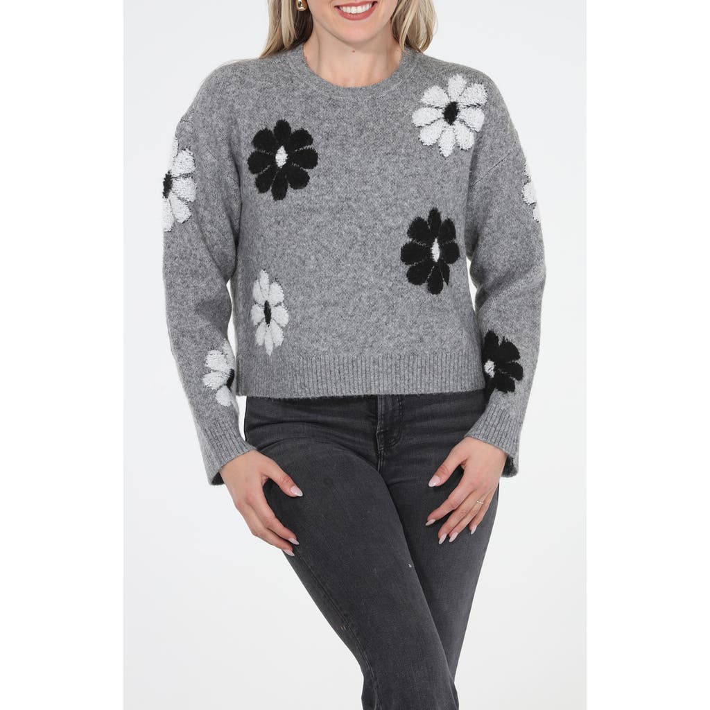 Rain And Rose Floral Appliqué Sweater In Gray