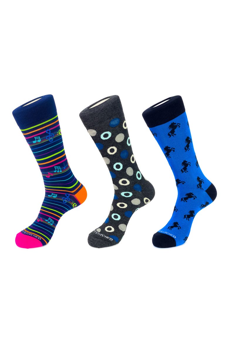 3-Pack Crew Socks, Main, color, BLUE GREY