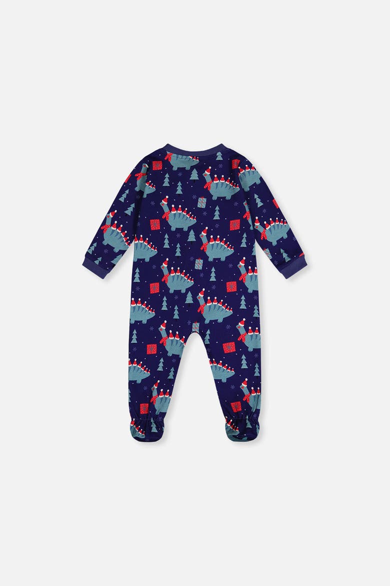 Dinosaur Organic Cotton Front Zipper Footed One Piece Pajama, Alternate, color, Blue Dinosaur Print