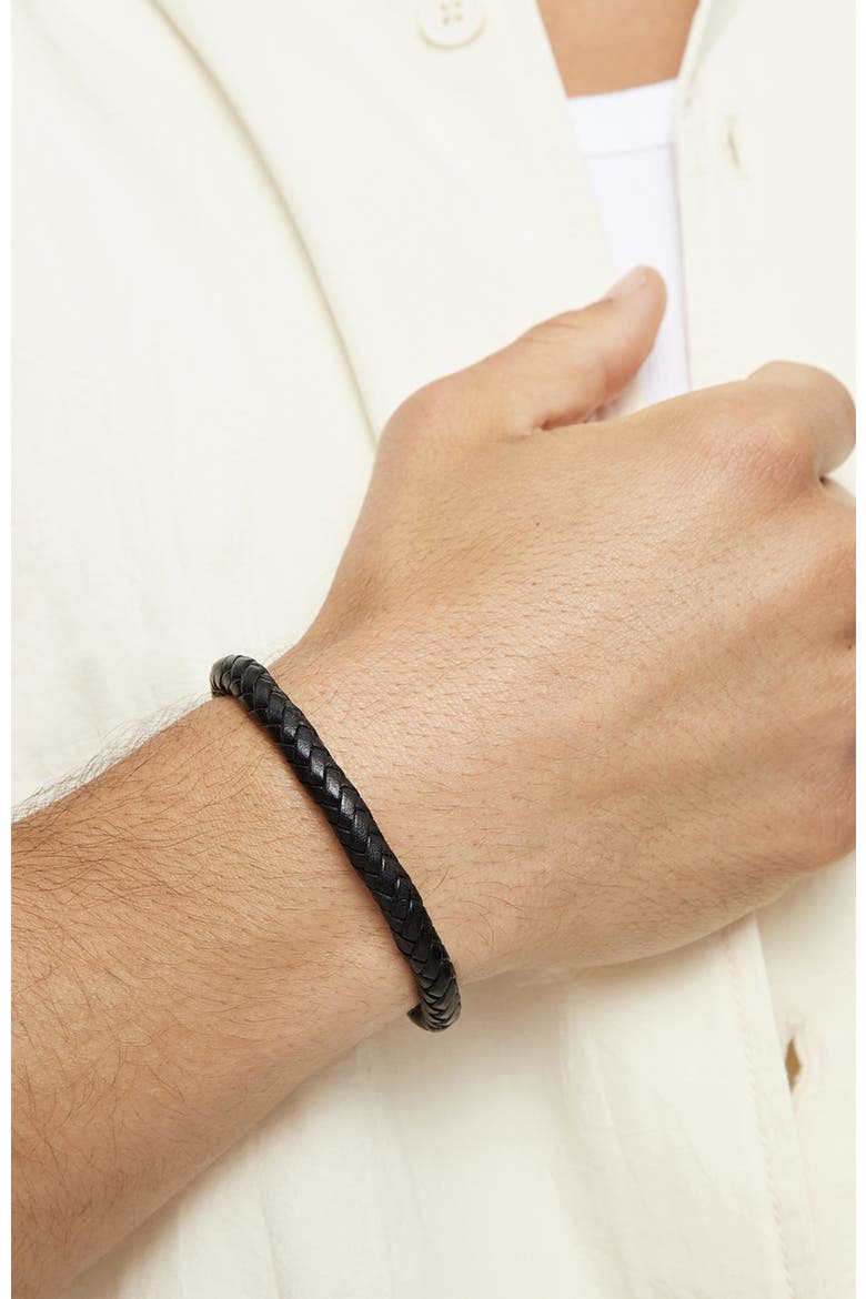 Braided Leather Bracelet with Gold Plated Clasp, Alternate, color, Gold