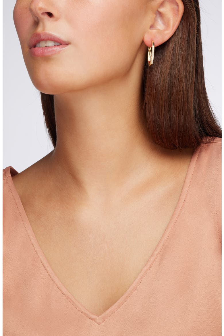 Pavé Cubic Zirconia Elongated Hoop Earrings, Alternate, color, CLEAR- GOLD