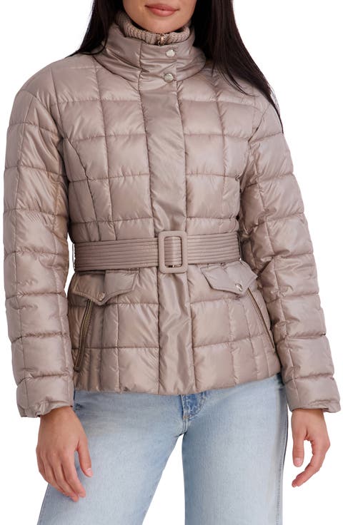 Belted Quilted Cire Puffer Coat