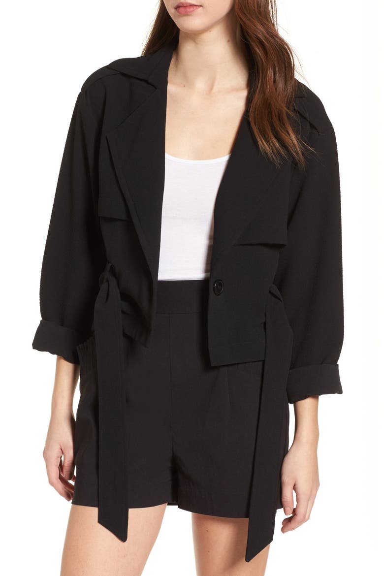 Crop Trench Jacket, Main, color, BLACK