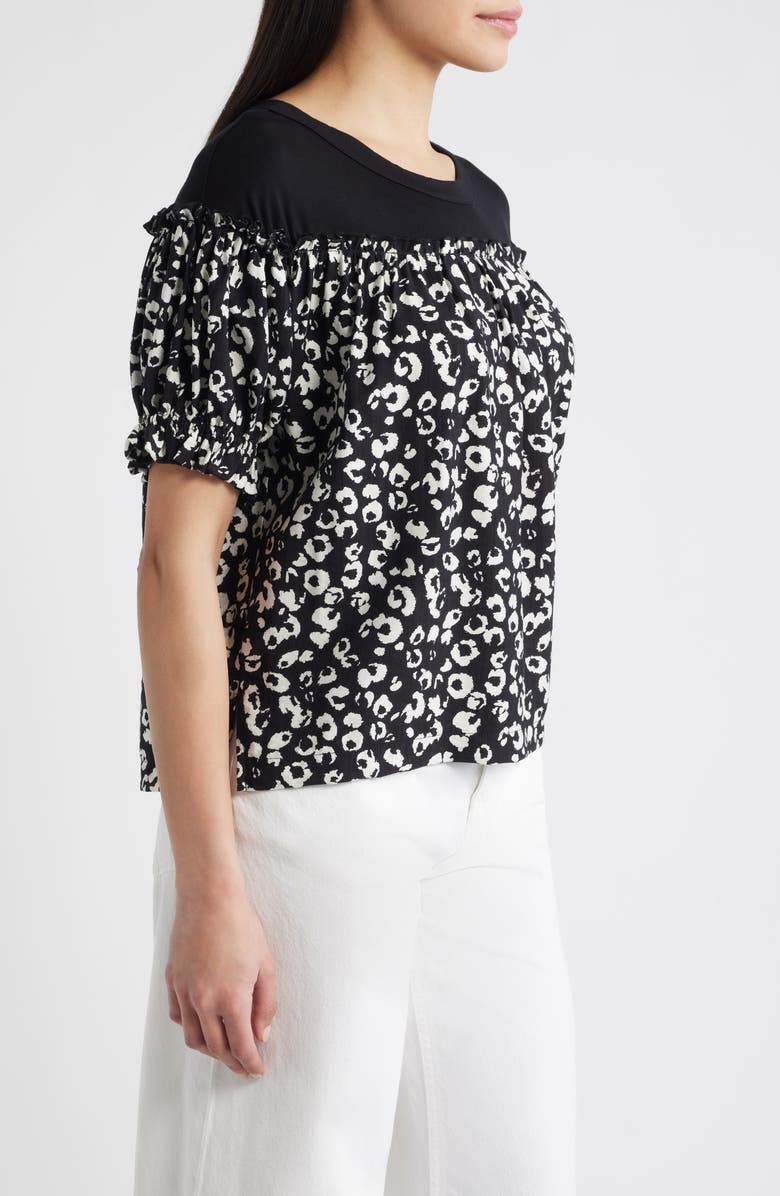 Loveappella Contrast Yoke Top, Alternate, color, Black/ Beige