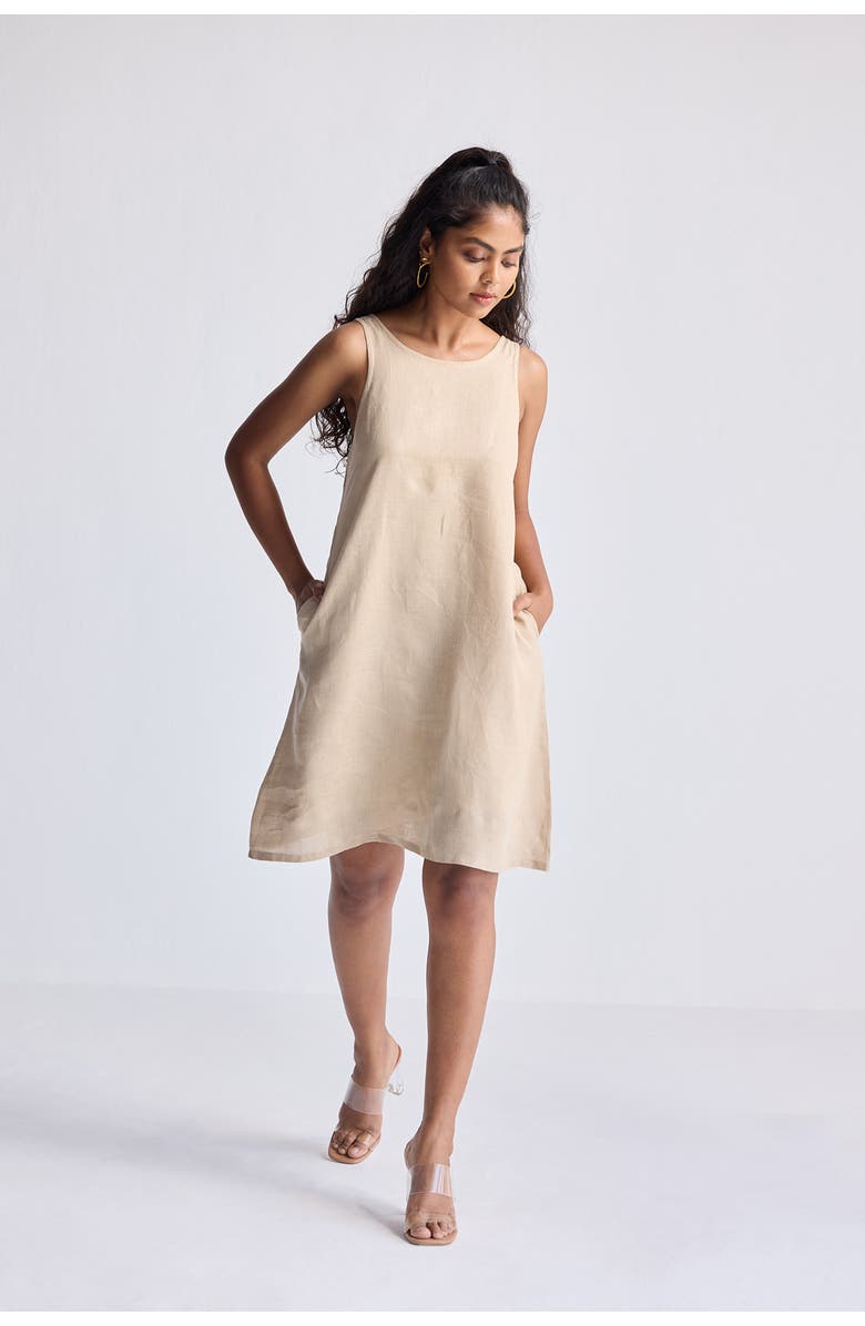 Reistor Hemp Short Dress with Back Embroidery, Alternate, color, Beige