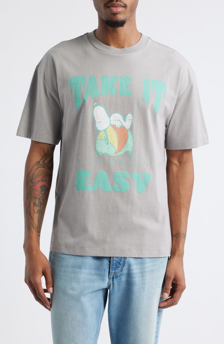 Vinyl Icons Peanuts<sup
®</sup
Snoopy Take It Easy Cotton Graphic T-Shirt, Main, color, Grey