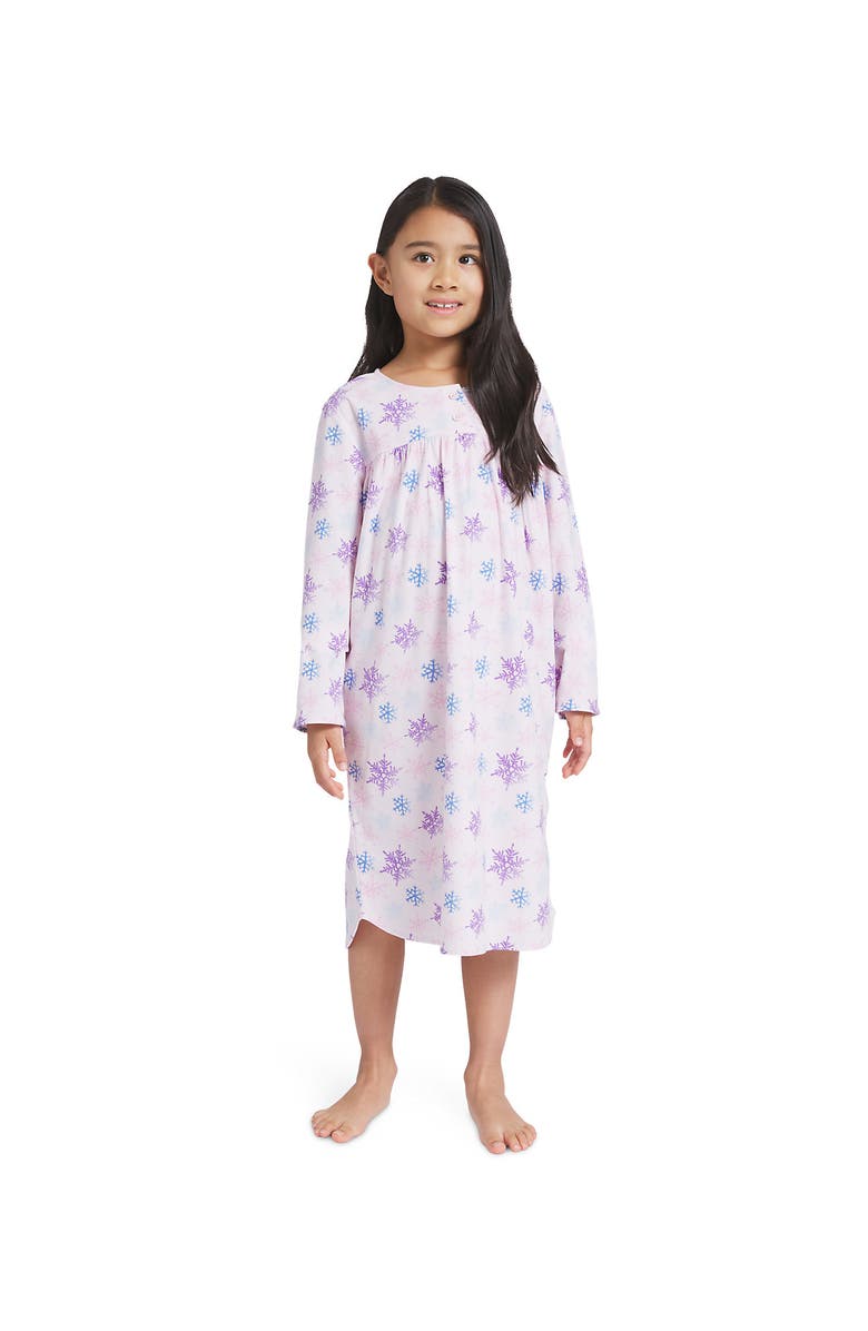 Lands' End Girls Flannel Nightgown, Alternate, color, Orchid Ice Snowflakes
