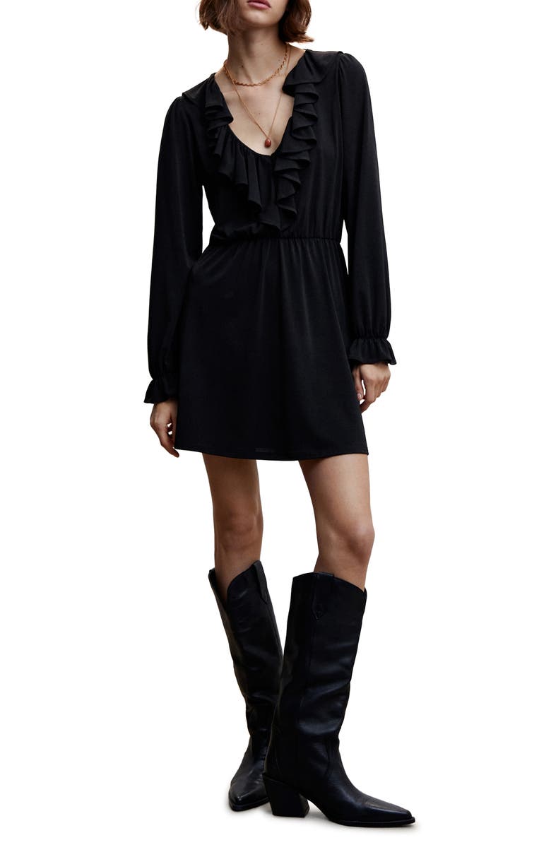 MANGO Ruffle Long Sleeve Dress, Main, color, 