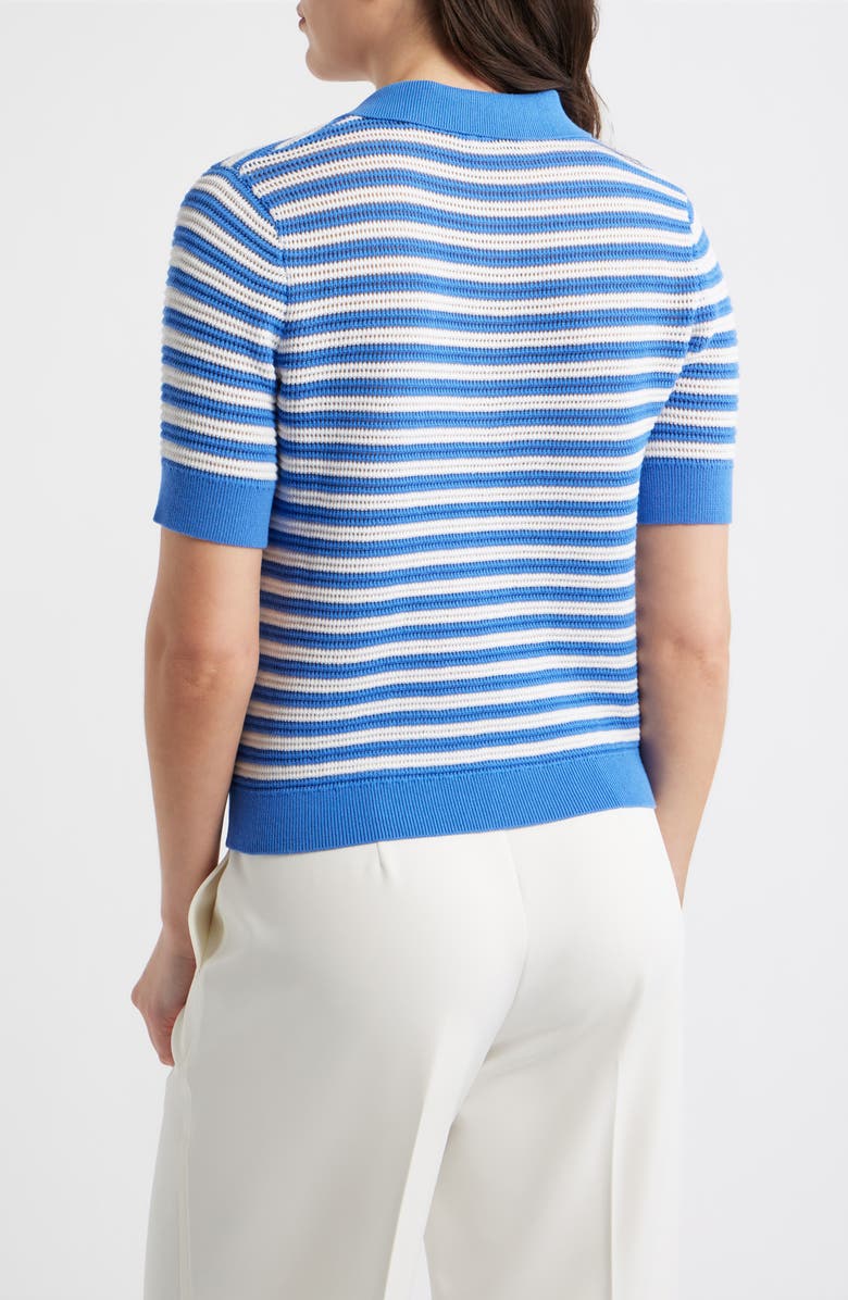 Elie Tahari The Elliot Stripe Polo Sweater, Alternate, color, Seaport Blue / Sky White