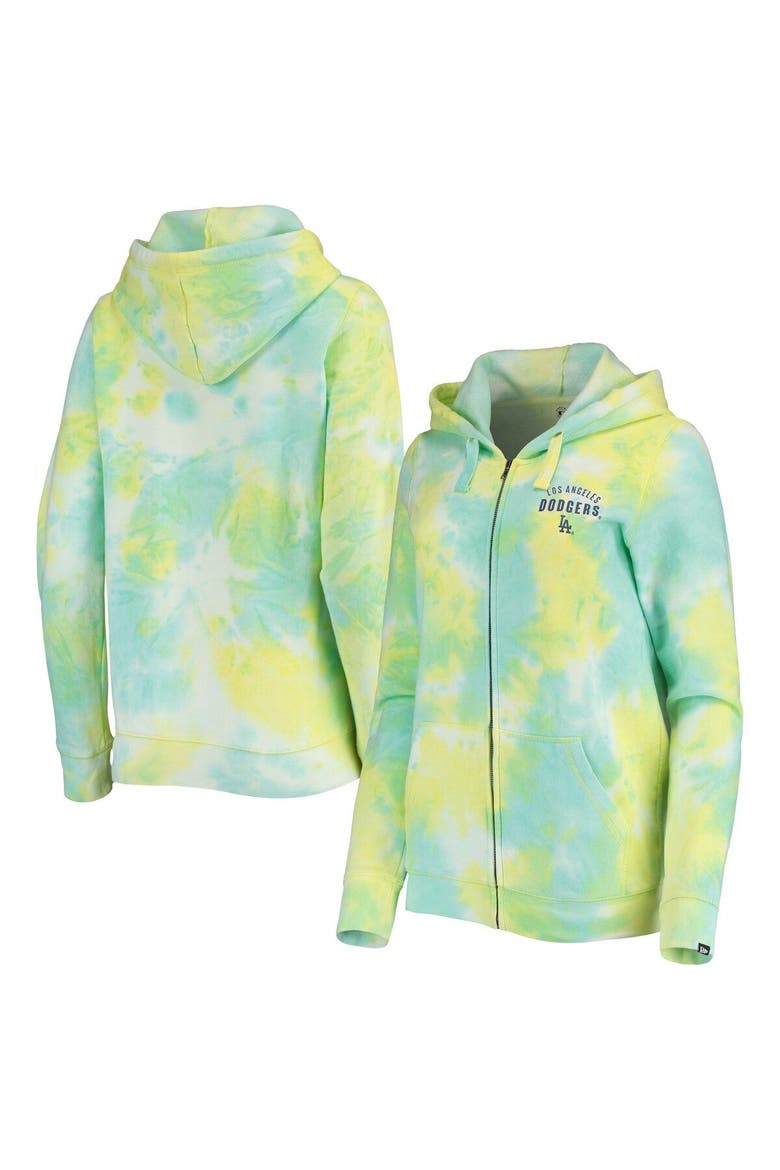 Women's New Era White Los Angeles Dodgers Tie-Dye Full-Zip Hoodie, Main, color, White