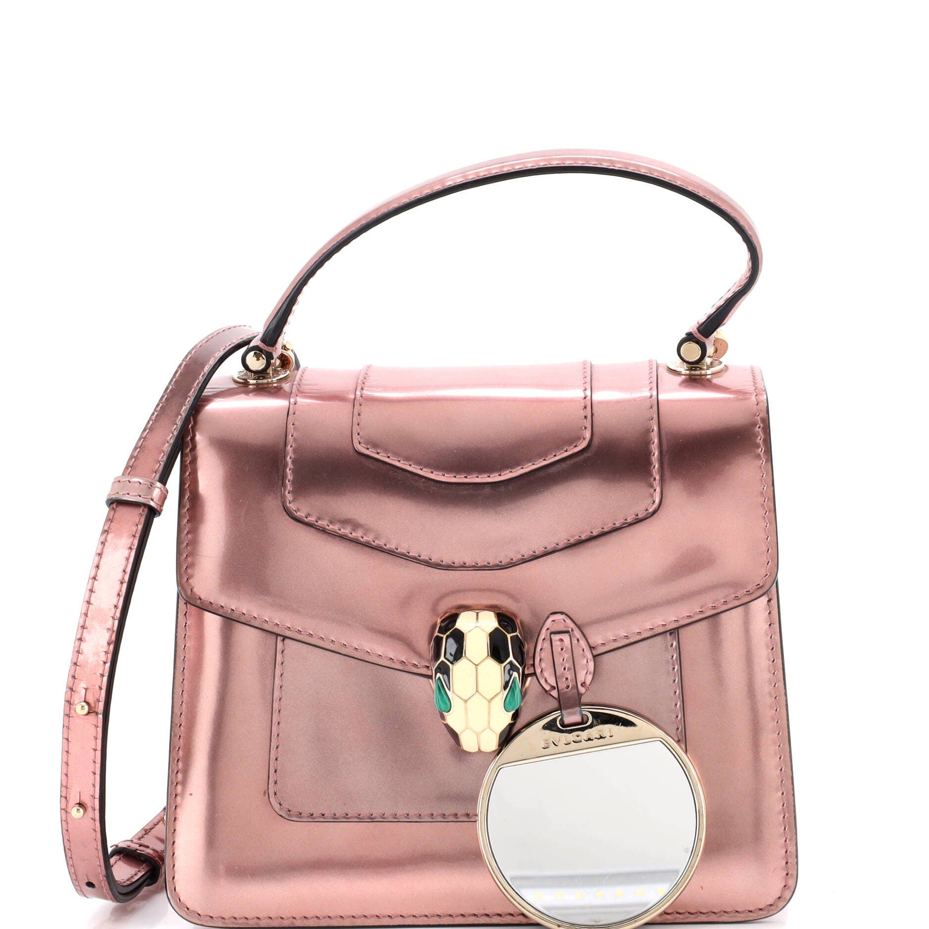 Serpenti Top Handle Bag Patent Small, Alternate, color, Metallic Silver