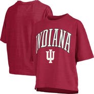 PRESSBOX Women's Pressbox Crimson Indiana Hoosiers Nelson Arch Over Logo Waist Length Oversized Slub T-Shirt