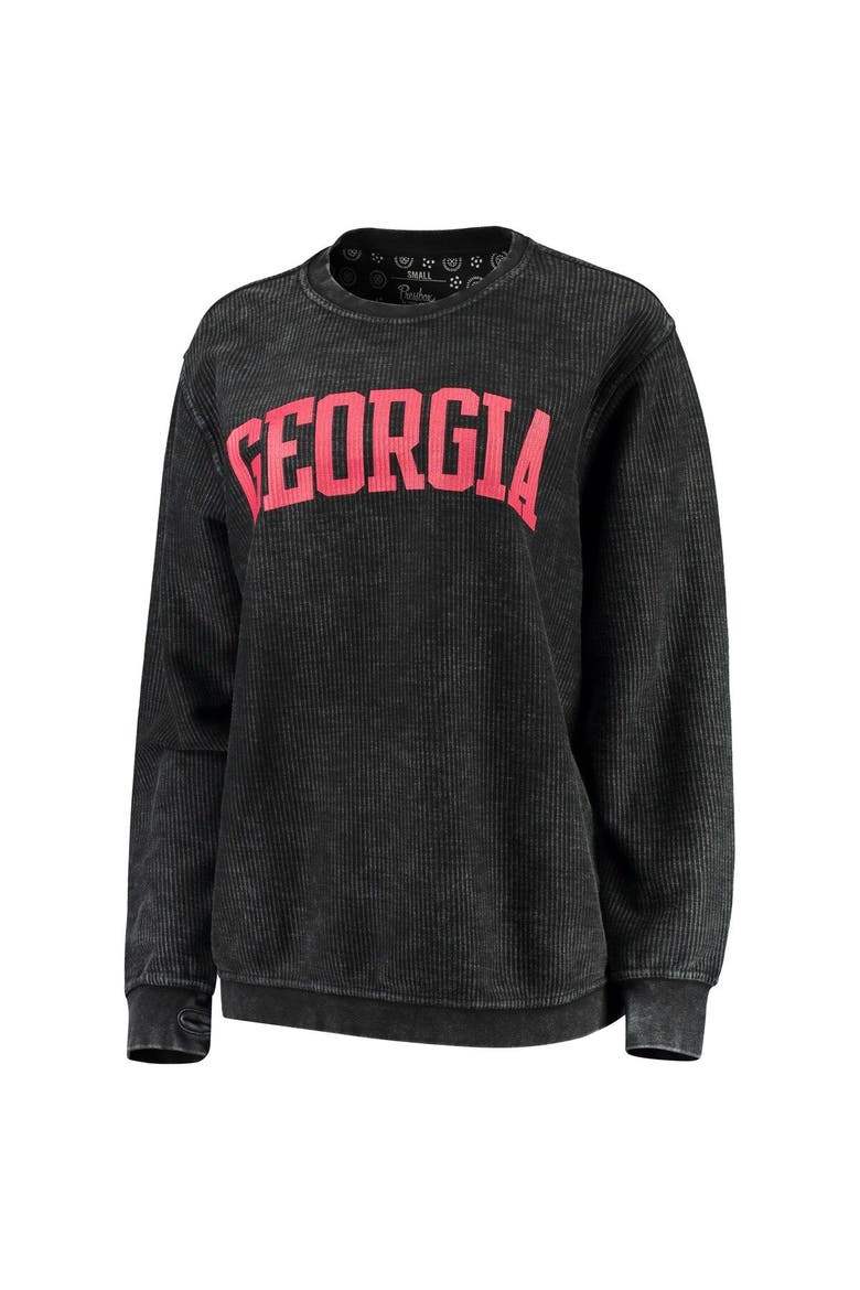Women's Pressbox Black Georgia Bulldogs Comfy Cord Vintage Wash Basic Arch Pullover Sweatshirt, Alternate, color, Black