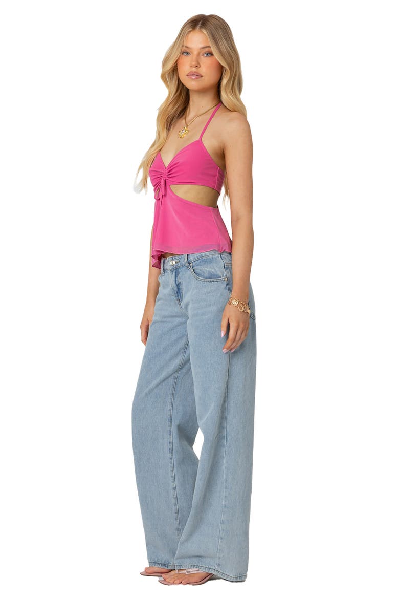 Cutout Mesh Halter Top, Alternate, color, PINK