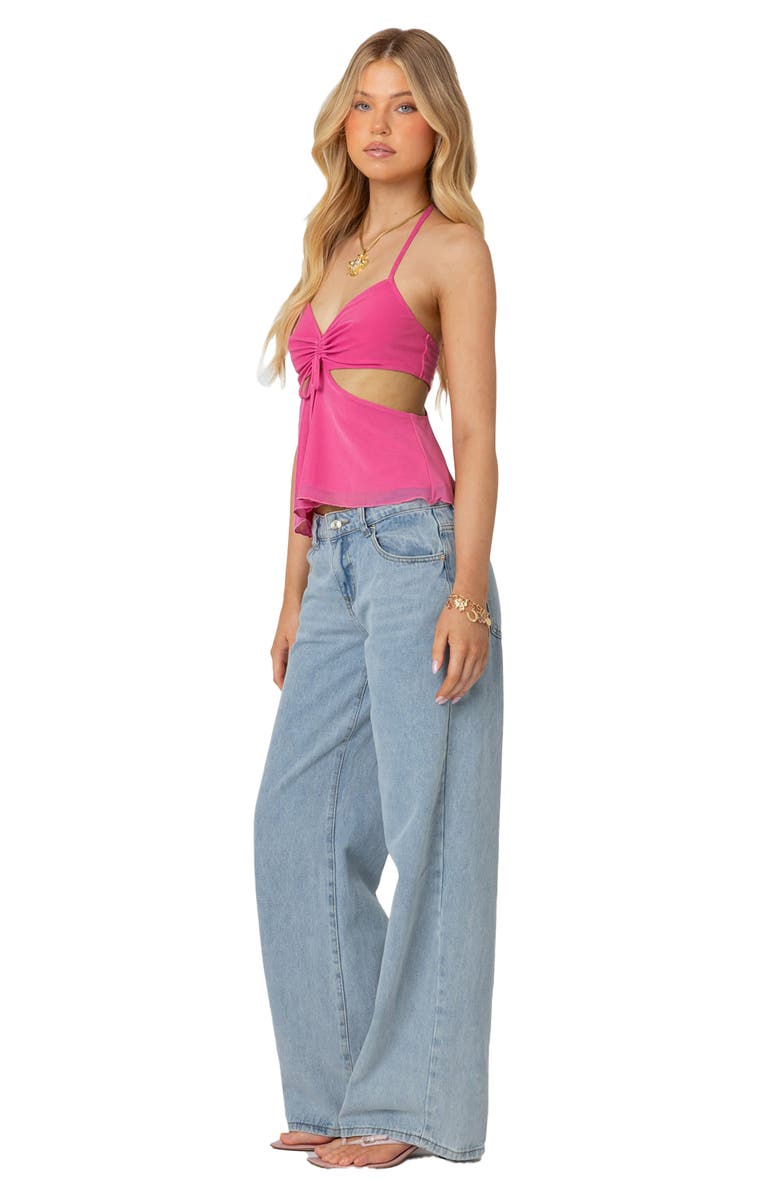 EDIKTED Cutout Mesh Halter Top, Alternate, color, Pink