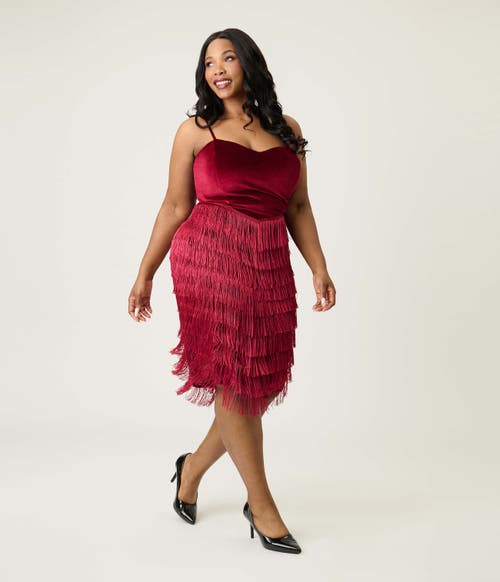 Unique Vintage Plus Size Chevron Fringe Pencil Dress In Burgundy