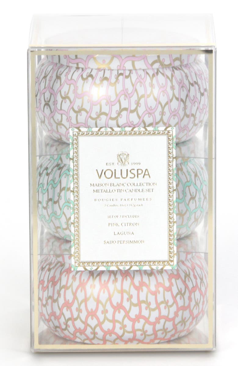 Voluspa Maison Blanc Two-Wick Tin Candle Trio, Main, color,
