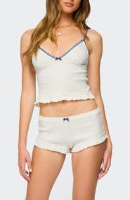 EDIKTED Avalon Polka Dot Pointelle Cotton Camisole