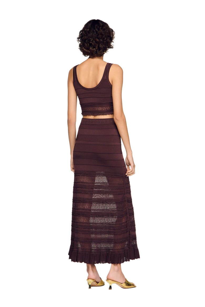 Pointelle knit crop top, Alternate, color, Brown