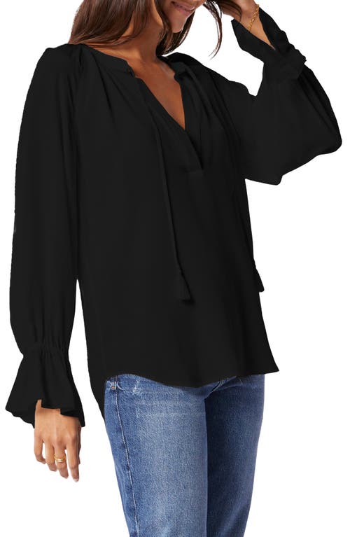 Joie Plus Cecarina Ruched Bell-sleeve Tassel Top In Caviar