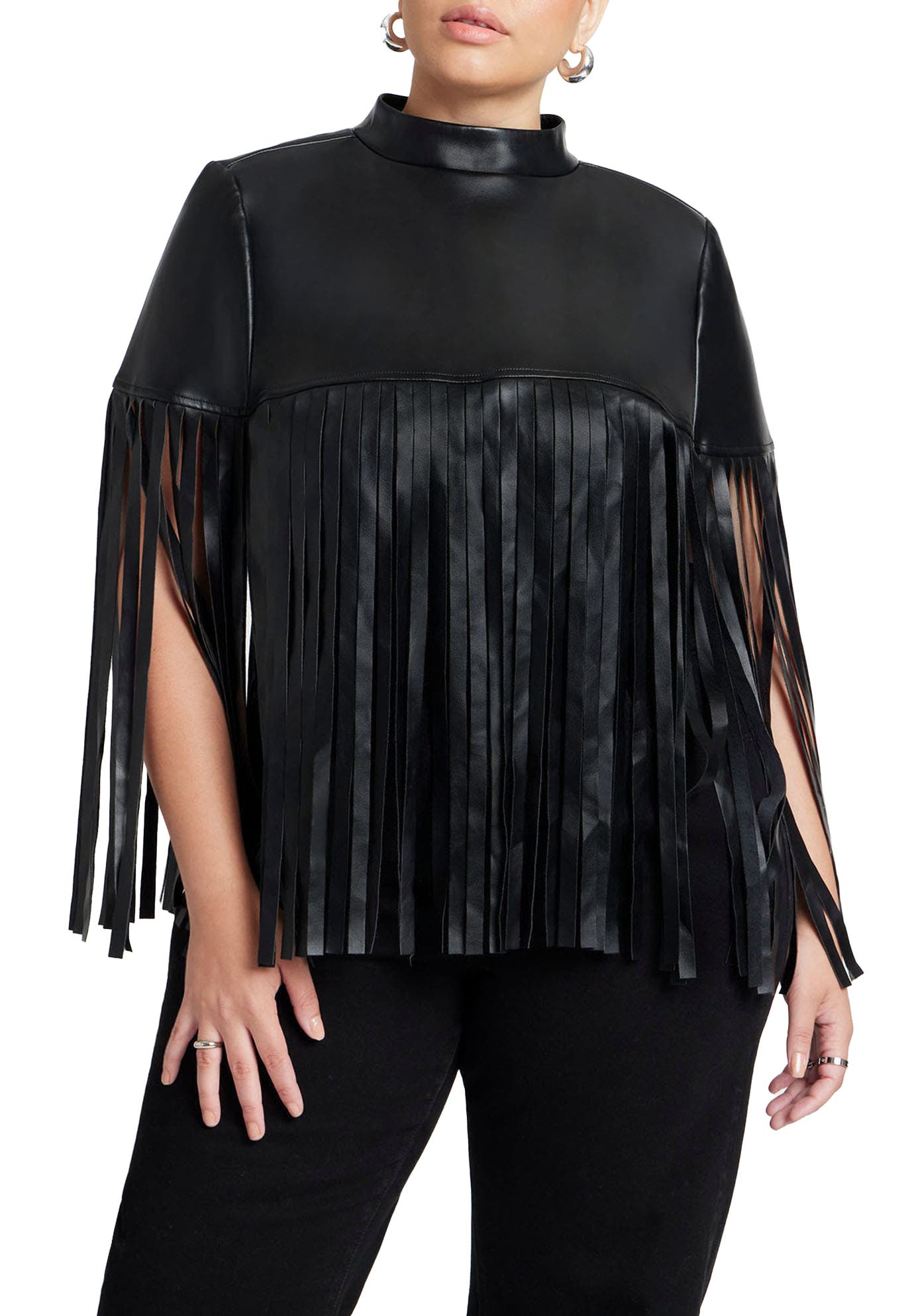 Faux Leather Fringe Cape