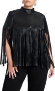 ELOQUII Faux Leather Fringe Cape