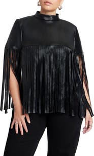ELOQUII Faux Leather Fringe Cape