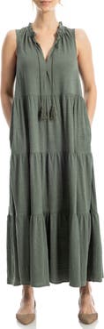 MAX STUDIO Tie Neck Tiered Jersey Maxi Dress