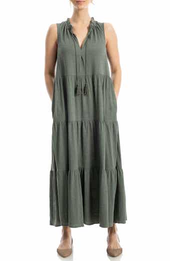 MAX STUDIO Tie Neck Tiered Jersey Maxi Dress