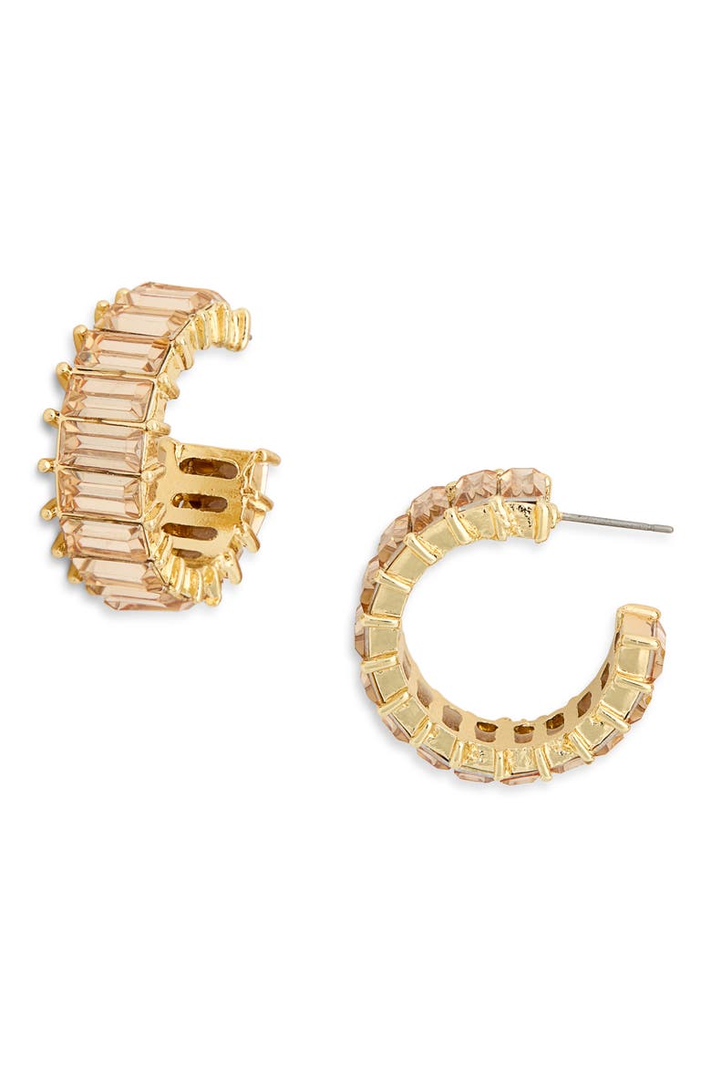 Baguette Crystal 'C' Hoop Earrings, Main, color, GOLD/ CHAMPAGNE