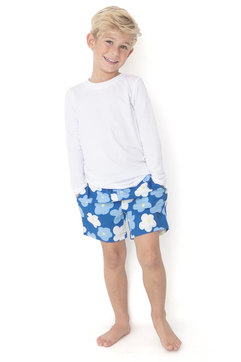 Kids' Daisy Print UPF 50+ Swim Trunks, Alternate, color, BLUE