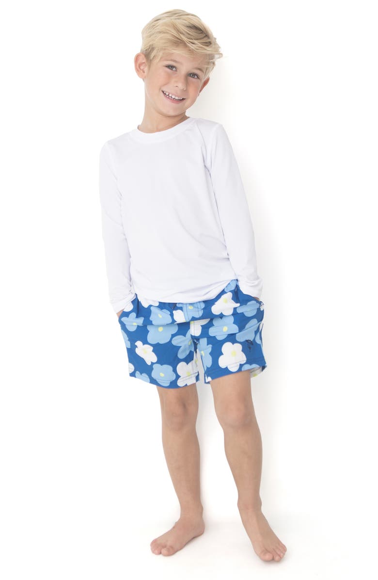 Shade Critters Kids' Daisy Print UPF 50+ Swim Trunks, Alternate, color, Blue