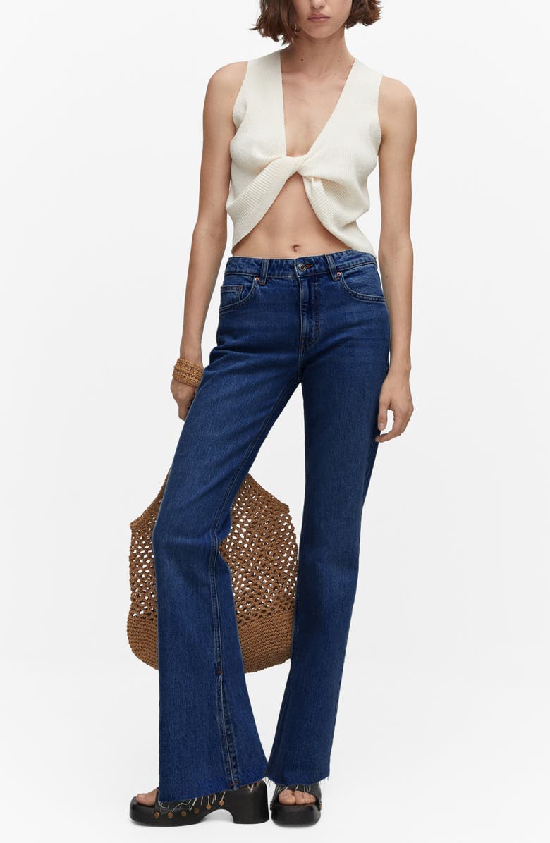 MANGO Split Raw Hem Mid Rise Straight Leg Jeans, Alternate, color, 