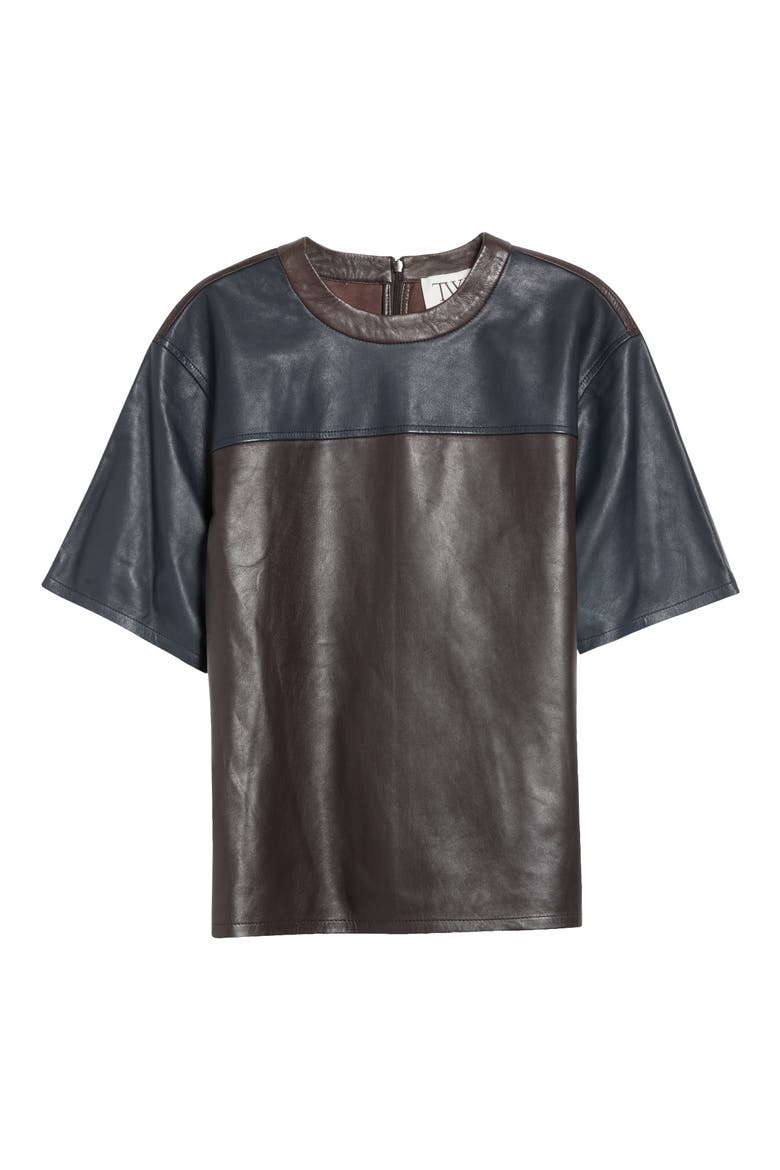 Two-Tone Leather T-Shirt, Main, color, MIDNIGHT / DARK CHOCOLATE