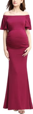 Kimi & Kai Abigail Off the Shoulder Maternity Maxi Dress